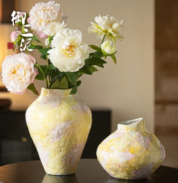 Jingdezhen New Chinese Style Living Room Flower Arrangement Ceramic Vase Hand-Painted Home Homestay Ornament Creative Art Flower Vessel