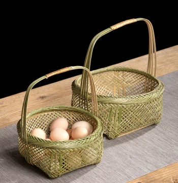 Handmade Bamboo Woven Small Basket Fruit Basket Egg Crate Handheld Basket Round Vegetable Basket Household Bamboo Craft Product