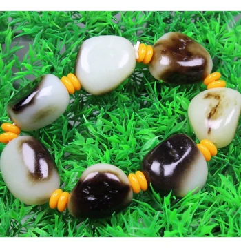 Authentic Hetian Jade Seed Material Raw Stone Bracelet, Black Skin Original Seed Irregular Beads, Eight Immortals Figure Men's Bracelet