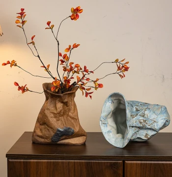 Modern Minimalist Ceramic Vase Semi-Handmade Creative Irregular Shape Home Decor Ornament Artistic Temperament