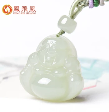 Fengfeihuang Hetian Jade Clear Water Buddha Pendant for Women, Large-Belly Buddha Jade Amulet, Female Jade Necklace