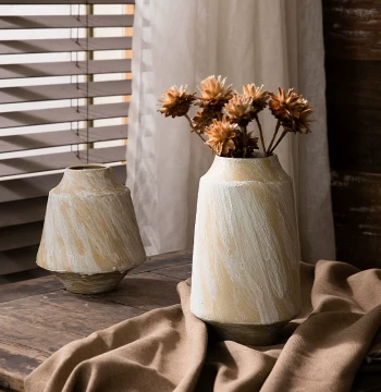 Jingdezhen Handmade Vase Living Room Study Conference Room High-End Ceramic Ornament Artistic Coarse Pottery Jar Internet-Famous Decoration
