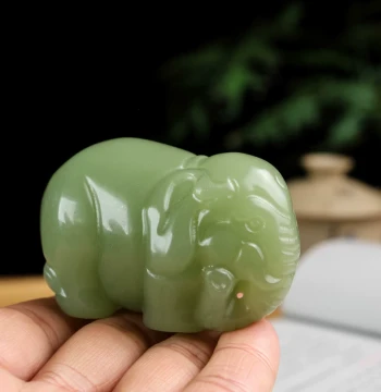Xinjiang Hetian Green-White Jade Small Elephant, Natural Jade Hand-Held Carving, Auspicious Play Piece, Ideal Gift