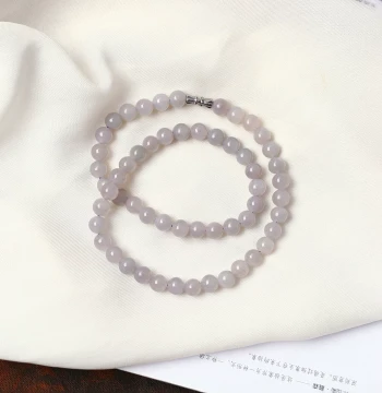Natural Hetian Jade Ice-Grade Smoky Gray & Smoky Purple Round Bead Necklace, Women's Jade Neck Chain, Mom's Jewelry