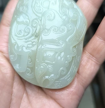 Hetian Jade Seed Material Raw Stone Genuine Leather Single Seed Plaque Archaic Beast Face Plaque Pendant Men and Women Styles Jade Hanging Ornament