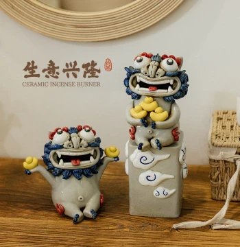 Handmade Jingdezhen Ceramic Pi Xiu Statue, Wealth-Attracting Lion Ornament for Business Opening, Housewarming Gift, Office Desk & Living Room Decor