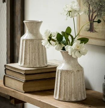 Xiangziwei [Handmade Distressed Vase ~ Artistic Relief Ornament] Antique Ceramic Flower Arranger Homestay Decoration