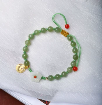 Natural Hetian Jade Small Flower Woven Original Design Bracelet, Hand-Woven Women's Jade Bracelet