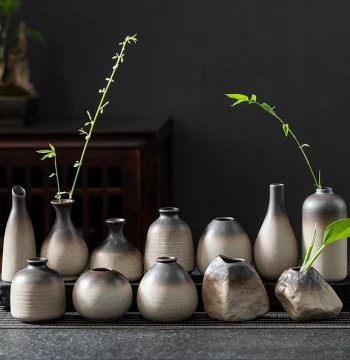 Coarse Pottery Vase, Retro Handmade Japanese Minimalist Flower Holder, Ceramic Flower Arranger, Tea Set Ornament, Hydroponic Pottery Small Vase