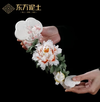 Blooming Flowers Bring Wealth and Prosperity: Auspicious Handcrafted Ceramic Peony Ornament for Living Room Decor and Housewarming Gifts
