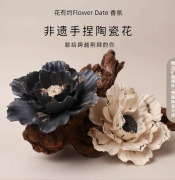 Intangible Cultural Heritage Hand-Pinched Ceramic Flower Aromatherapy Essential Oil Diffuser Ornament, Premium Peony Jingdezhen Handmade Incense Stick Holder Jasmine
