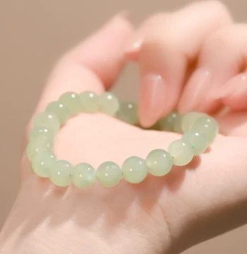 Ice Clear Water Jade Bracelet Women 2025 New Non-Natural Hetian Jade Beaded Bracelet Women's Plain Circle Beaded Hand Jewelry