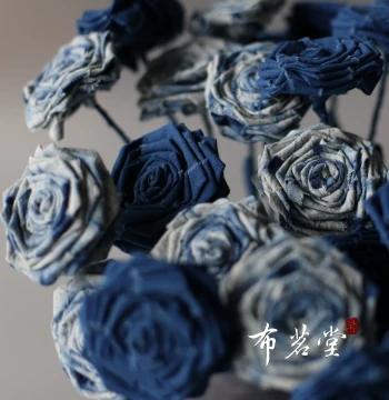 Bu Ming Tang Handmade Fabric Roses Plant Indigo-Dye Handmade Fabric Flowers Home Decor Flower Arrangement
