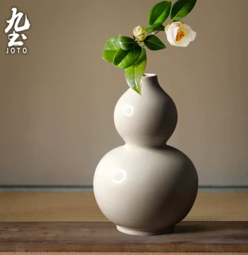 Jiutu Retro Ceramic Vase, Gourd Flower Vessel, Creative Home Ornament, Zen Wood Ash Glaze Handmade Ceramic Flower Insert