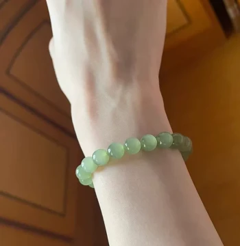 Premium Natural Hetian Green Jade Ice-Transparent Water Round Bead Bracelet - High-End Women's Jade Jewelry Gift