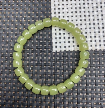 Hetian Jade Qing Shui Round Bead Bracelet Women's Natural Greenish-White Jade Bangle Retro High-End Lake Green Beaded Bracelet