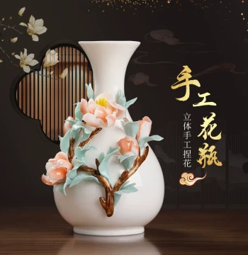 New Chinese Style Handmade Ceramic Vase Ornament for Living Room Flower Arrangement - Premium Light Luxury High-End Artistic Decor