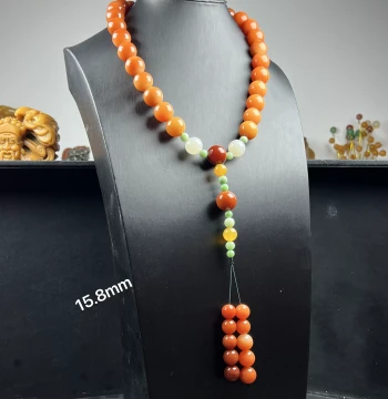 100% Natural Jade Fine Jewelry, Burmese Yellow Dragon Jade Prayer Beads, 16mm Handheld Red-Yellow Jade Play Piece, Authentic Gift
