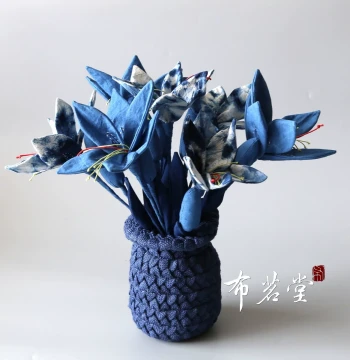 Bu Ming Tang Fabric Lilies Handmade Indigo-Dye Handmade Flower Arrangement Fabric Decorative Flowers