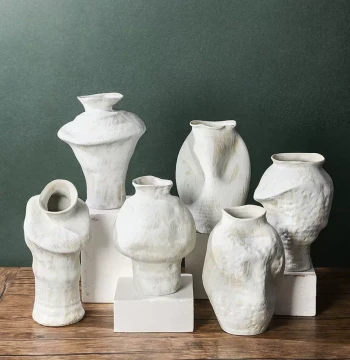Wabi-Sabi Style Retro Nostalgic Concave Bottle White Handmade High-End Vintage Minimalist Ornament Jingdezhen Ceramic Vase