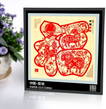 Chinese Style Specialty Gift Yuxian Handmade Window Flower Framed Paper Cutting Painting Decorative Art Piece Fu Character Work for Foreigners