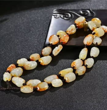 Xinjiang Hetian Jade Seed Material Hand-Braided Pendant Chain; Mutton White Jade Eighteen Arhats Necklace