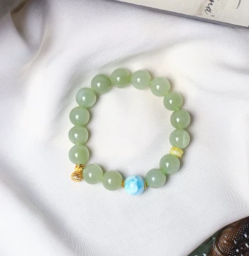 Natural Hetian Jade Green Jade Qingwater Paired with Larimar Original Design Bracelet - Women's Jade Beaded Jewelry