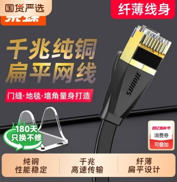 Gigabit Flat Ethernet Cable Cat6 Ultra-Thin Pure Copper High-Speed Computer Network Broadband Cable 5/10/20/30m