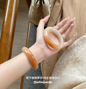 Qiaxiaguanyu Natural Yellow Dragon Jade Bangle - Ice Translucent Champagne Gold Jade Bracelet for Women, Genuine Gift