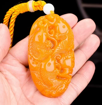 Natural Hetian Jade Yellow Jade Seed Material Lotus Fish Hand Piece 'Abundance Year After Year' Jade Play Piece Huanglong Jade Hand Piece