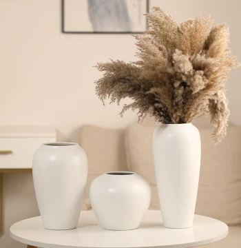 Jingdezhen Modern White Handmade Large Ceramic Vase Green Plant Fresh Flower Hydroponic Flower Holder Living Room Entryway Decor Ornament