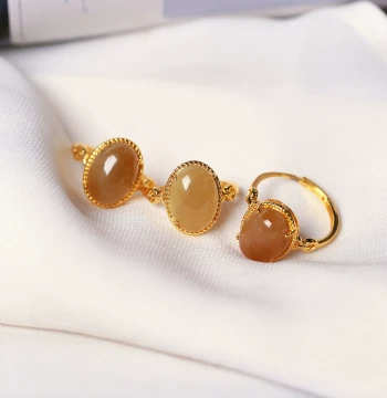 Natural Hetian Jade Sugar Material Cabochon Pure Silver Inlaid Ring, Women's Minimalist Jade Band Ring Jewelry