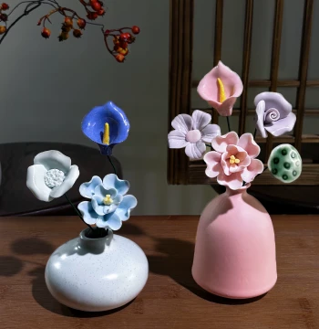 Jingdezhen Ceramic Bouquet Desktop Ornament - Vase for Living Room Home Decor, Mini New House Essential, Handmade Office Decoration