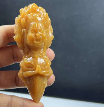 Natural Jade Fine Jewelry, Chicken-Fat Yellow Burmese Yellow Dragon Jade Demon-Suppressing Pestle, Handheld Play Piece for Gifting with Certificate