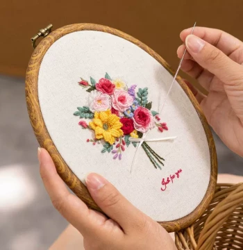 French Embroidery DIY Kit - Handmade 3D Bouquet for Couples, Vintage Decorative Painting and Hanging Ornament