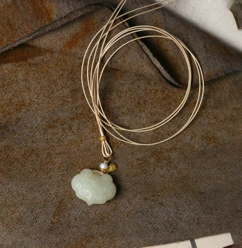 Natural Hetian Jade Carved Ruyi Lock Pendant, Unisex Jade Fortune Lock Jewelry Gift