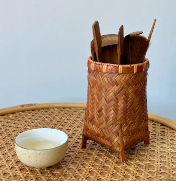 Handmade Bamboo Woven Tea Tools Pastoral Style Six Gentlemen Pen Holder Makeup Brush Bamboo Gift Storage Basket Photography Prop