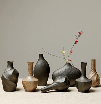Zen Style Coarse Pottery Flower Vessel, Ceramic Vase, Medium Japanese Handmade Small Flower Holder, Retro Flower Insert for Soft Furnishing and Floral Art, Pottery Ornament