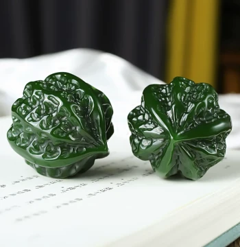 Natural Xinjiang Hetian Jade Walnut Hand Piece, Solid Hand Ball, Spinach Green Jasper Play Piece Pair - Fitness Balls