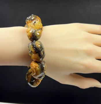 Pure Natural Jade Fine Jewelry, Yellow Dragon Jade Grass Flower Pi Xiu Bracelet, Authentic Gift