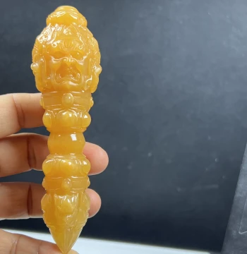 Natural Jade Premium Jewelry Chicken-Oil Yellow Myanmar Material Huanglong Jade Demon-Slaying Pestle Handheld Piece for Play and Gifting with Certificate