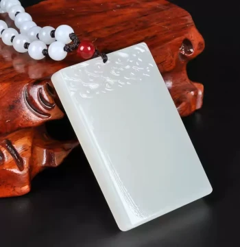 Natural Xinjiang Hetian White Jade Wu Shi Pai Pendant, Mutton Fat White Jade Peace Tag Necklace for Men and Women, Ideal Gift