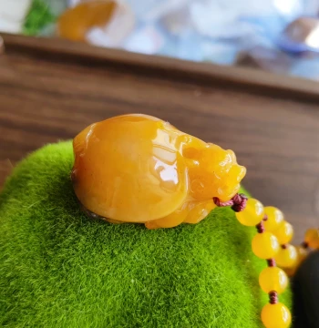 Authentic Huanglong Jade Dragon Turtle Pendant Charm, Natural Raw Ore Jade with Beaded Chain 40*30*23