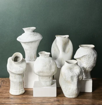 Wabi-Sabi Style Retro Nostalgic Concave Bottle White Handmade High-End Vintage Minimalist Ornament Jingdezhen Ceramic Vase