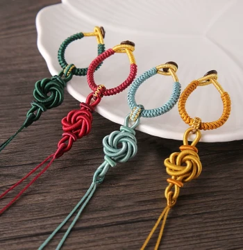 Hand-Woven Diamond Knot Ring Buckle Lanyard, Mandala Decorative Pendant, Tibetan Style Play Item Beeswax Bag Strap