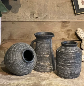 Ceramic Vase and Jar, Retro Floor-Standing Flower Arrangement Ornament with Dried Flowers, Coarse Pottery with Textured Patterns, Handmade Living Room Art Decor