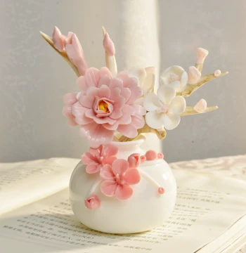 Ceramic Vase Handmade Flower Plus Plum Blossom Branch Set, Exquisite Ornament, Tea Table Living Room Decoration, Fragrant Flower Aromatherapy Decor
