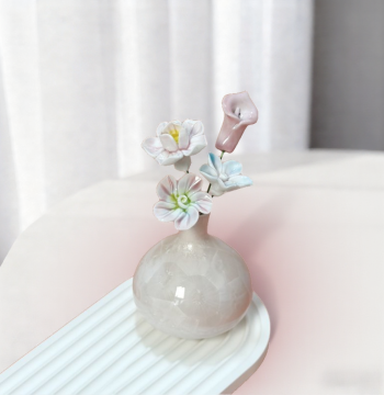 Jingdezhen Ceramic Flower Ornament, Handmade Porcelain Miniature Fake Flowers, Mini Vase Gift for Teachers' Day