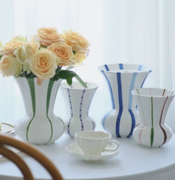 Minimalist Vase Ceramic Ornament Dried Flower Fresh Flower Vessel Alternative Handmade Household Large Mouth Flower Arrangement Decorative Ornament Insertion Board