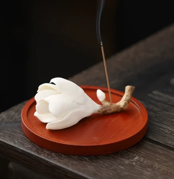 Magnolia Incense Holder, Chinese Handmade Ceramic Pinched Flower Base, Zen Incense Burner, Home Decor, Sandalwood and Agarwood Burner